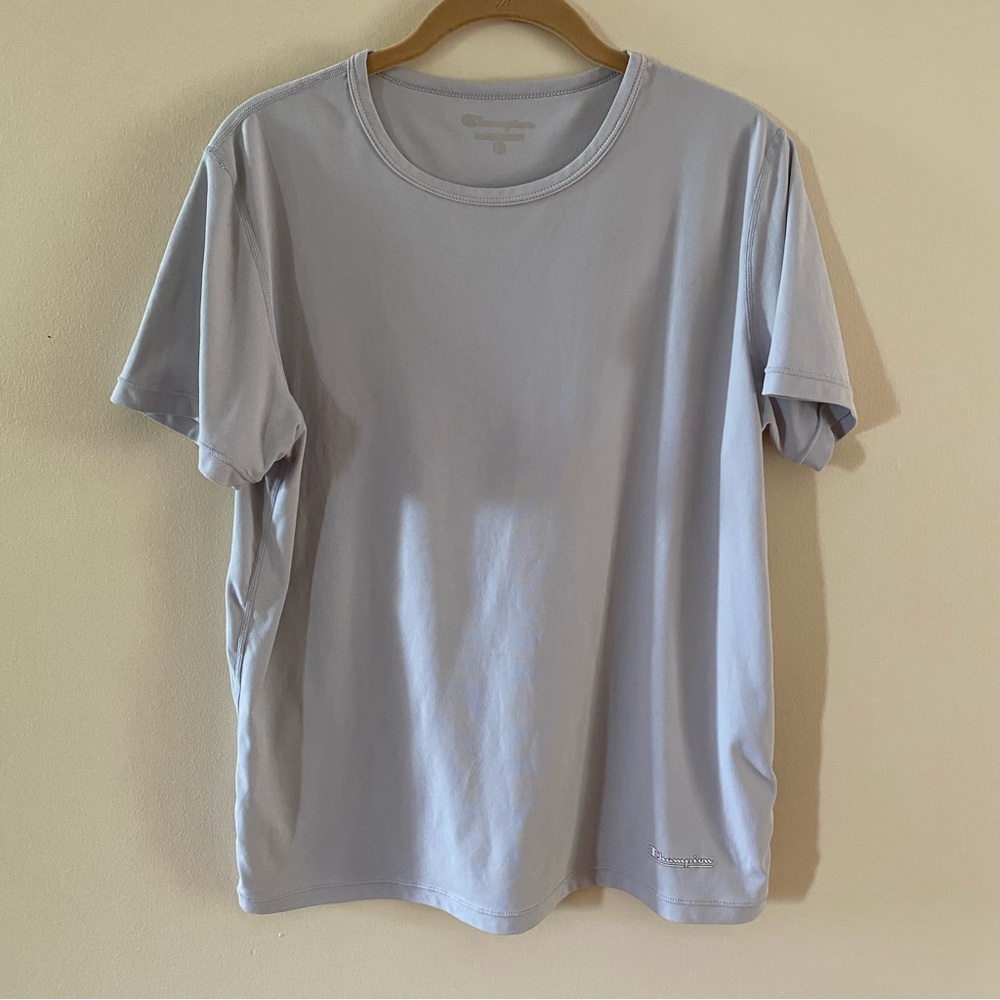 Vintage Men's Champion Short Sleeve Activewear Top Size L Large Light Gray